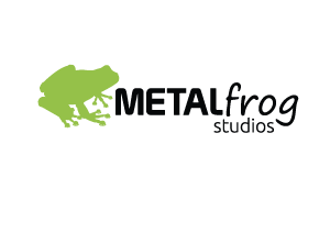 Metalfrog Words in two fonts in black with green frog outline